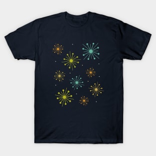 Retro Fireworks Starburst Mid Century Dark Blue T-Shirt